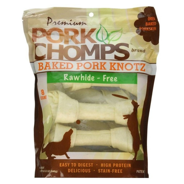 Pork Chomps Premium Pork Knotz - Baked - 8 Count - (7" Chews)