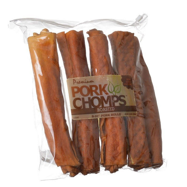 Premium Pork Chomps Roasted Porkhide Rolls - 5 Count - (8-10" Pork Rollz)