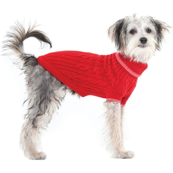 Fashion Pet Cable Knit Dog Sweater - Red - Medium (14"-19" From Neck Base to Tail)