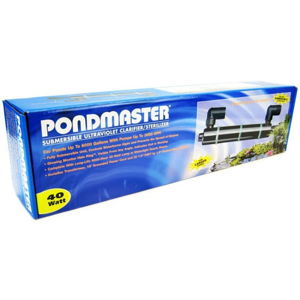 Pondmaster Submersible Ultraviolet Clarifier & Sterilizer - 40 Watts - 2,400 GPH (6,000 Gallons - 1.5" Inlet/Outlet)