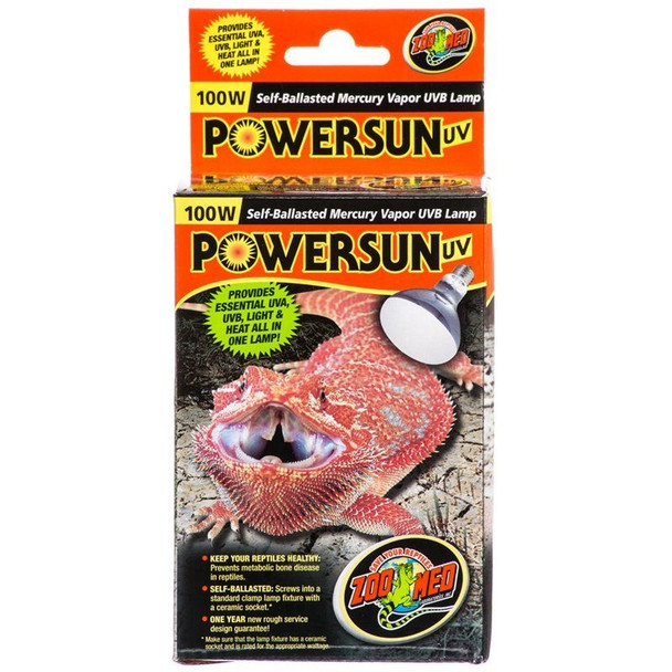 Zoo Med Powersun UVB Mercury Vapor Lamp - 1oo Watt