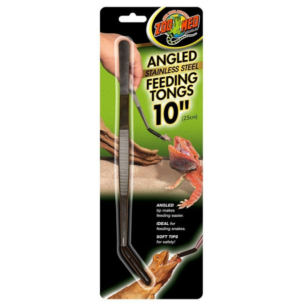 Zoo Med Angled Stainless Steel Feeding Tongs - 1 Pack - (10" Long)