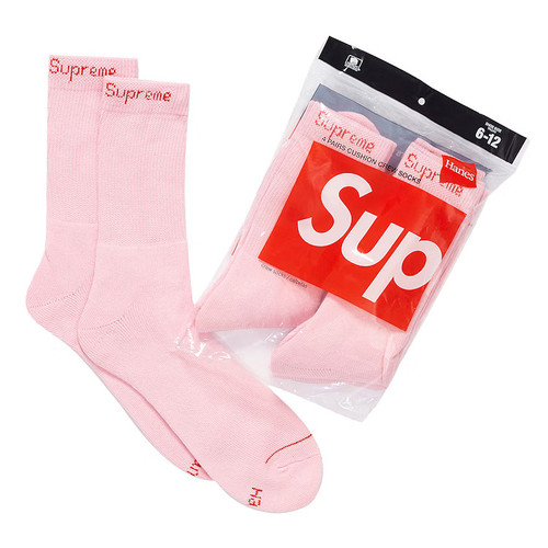 Supreme Hanes Crew Socks 4-Pack Pink (Size 6-12)