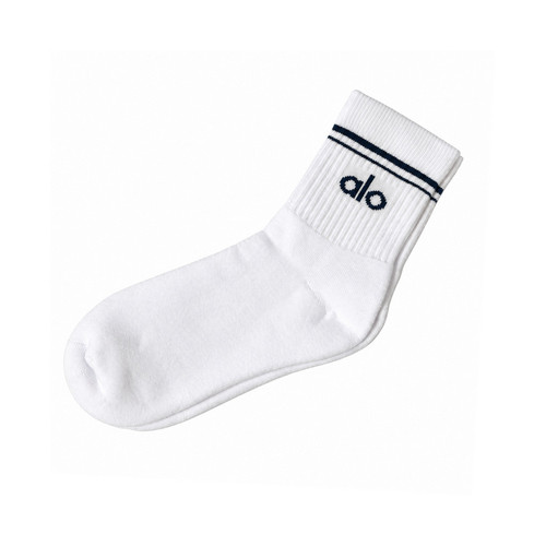 Alo Half-Crew Socks Medium (White/Black) (1 Pair)