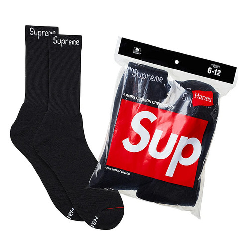 Supreme Hanes Crew Socks 4-Pack Black (Size 6-12)