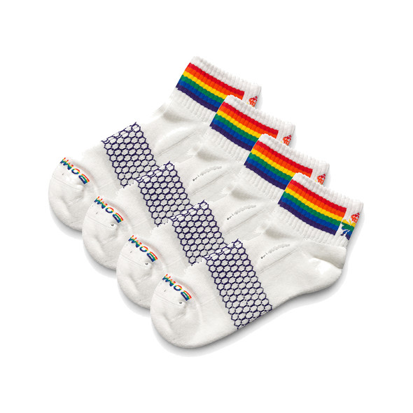 Bombas Quarter Socks White Rainbow (4 Pairs)