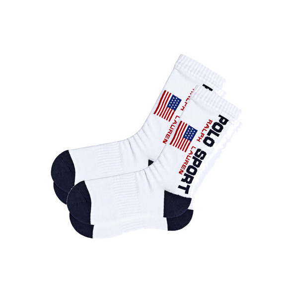 Ralph Lauren Polo Sport USA Flag Crew Socks 3-Pack One-Size (White) (2 Pairs)