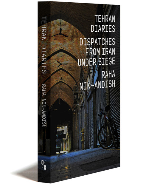 TEHRAN DIARIES, 3D cover (A photo of an empty Grand bazar in Tehran, with shuttered shops)