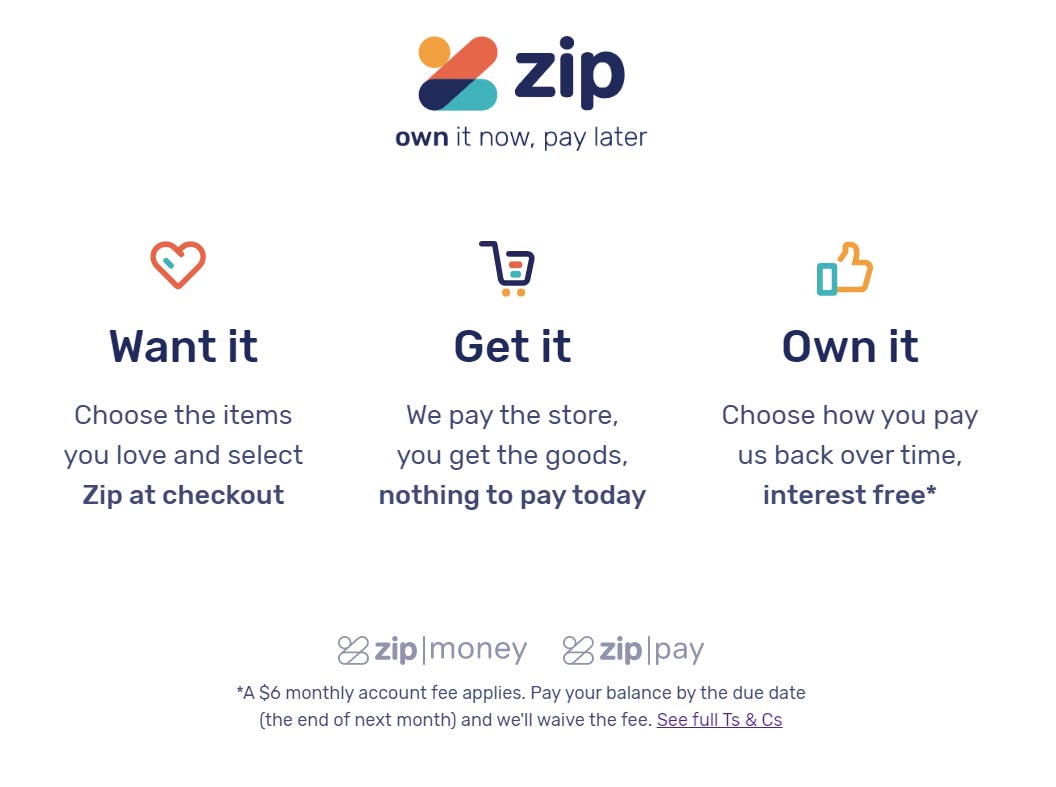 Own it now, pay later with ZIP|Pay