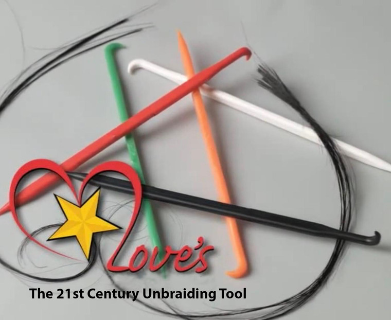 Unbraiding Made Easy as 1, 2, and 3.

The First and Only Unbraiding Tool Of Its Kind. Perfect For The Safe Removal Of Any Braided, Twisted, or Locked Hair; Invisible, Individual Goddess or French Braids; Corn Rows, Pixie, or Kinki Twists. 

Double Ended Design: Hook Removes Knots; Point Fits the Tiniest; Flexible and Gentle: Perfect For Every Braid Style. 

Patented. Made In The USA.