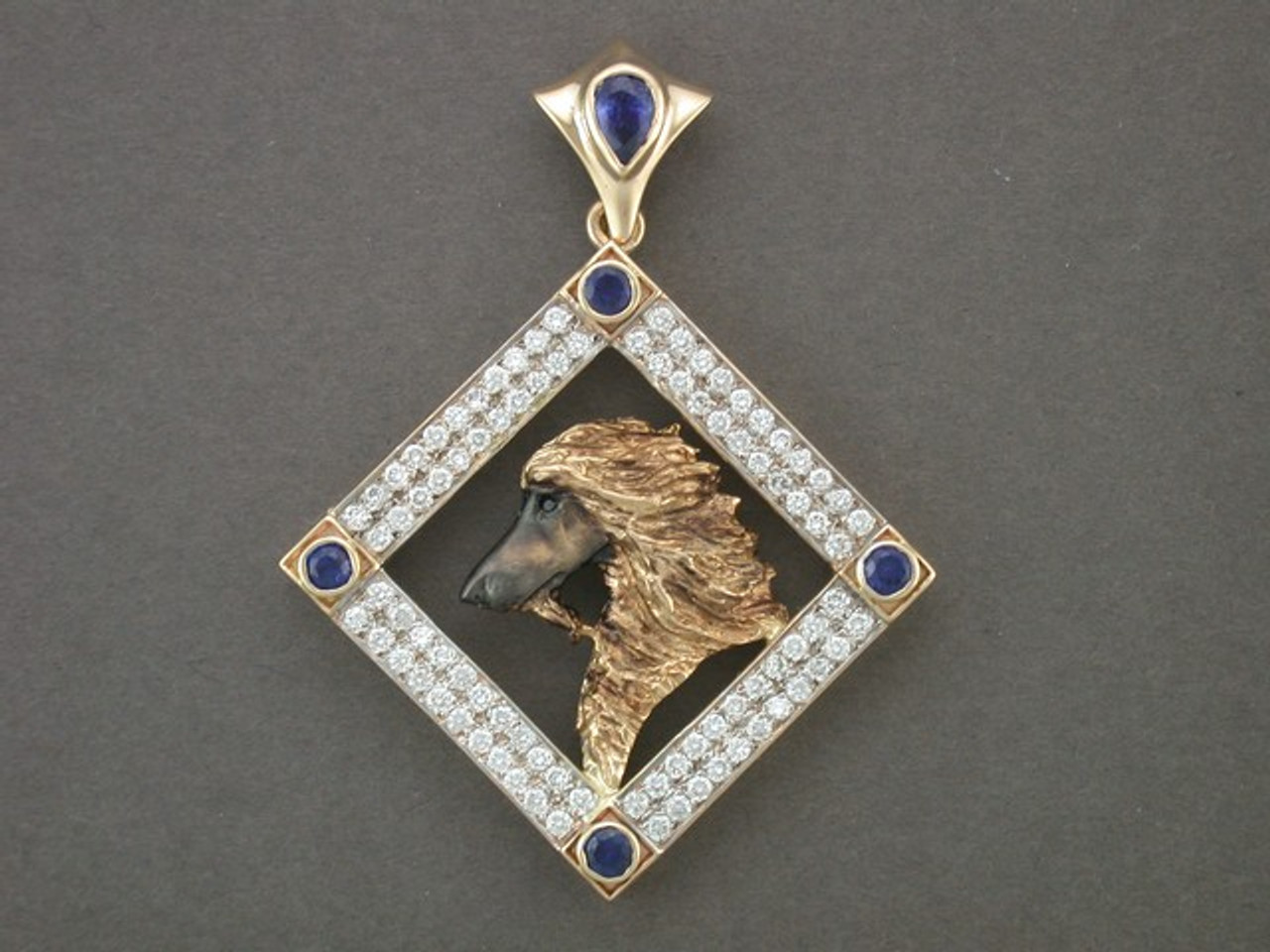 Frame Square Pave Bezel With Afghan Hound Pendant