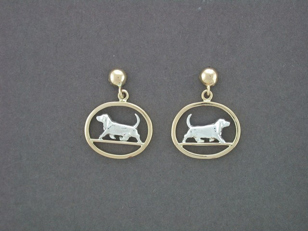 Earrings Oval Flat Wire With Basset Hound