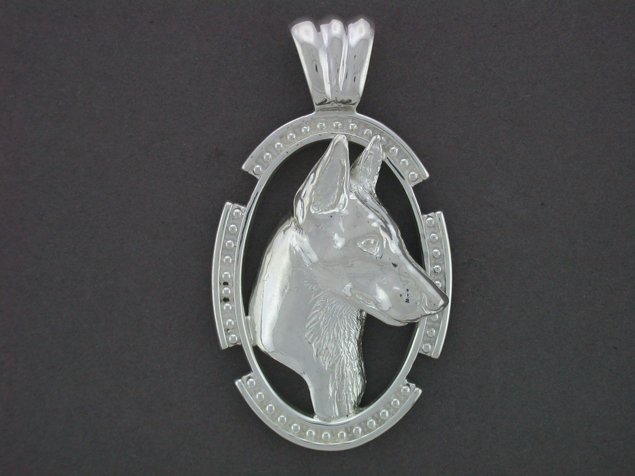 Frame Oval Beaded With Belgian Malinois Pendant