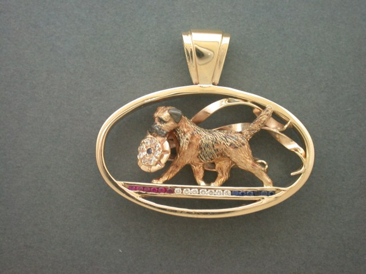 Rosette Oval Frame W Stone & Border Terrier Pendant