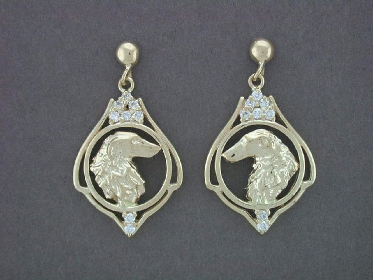 Earrings Antique Circle Stone With Borzoi