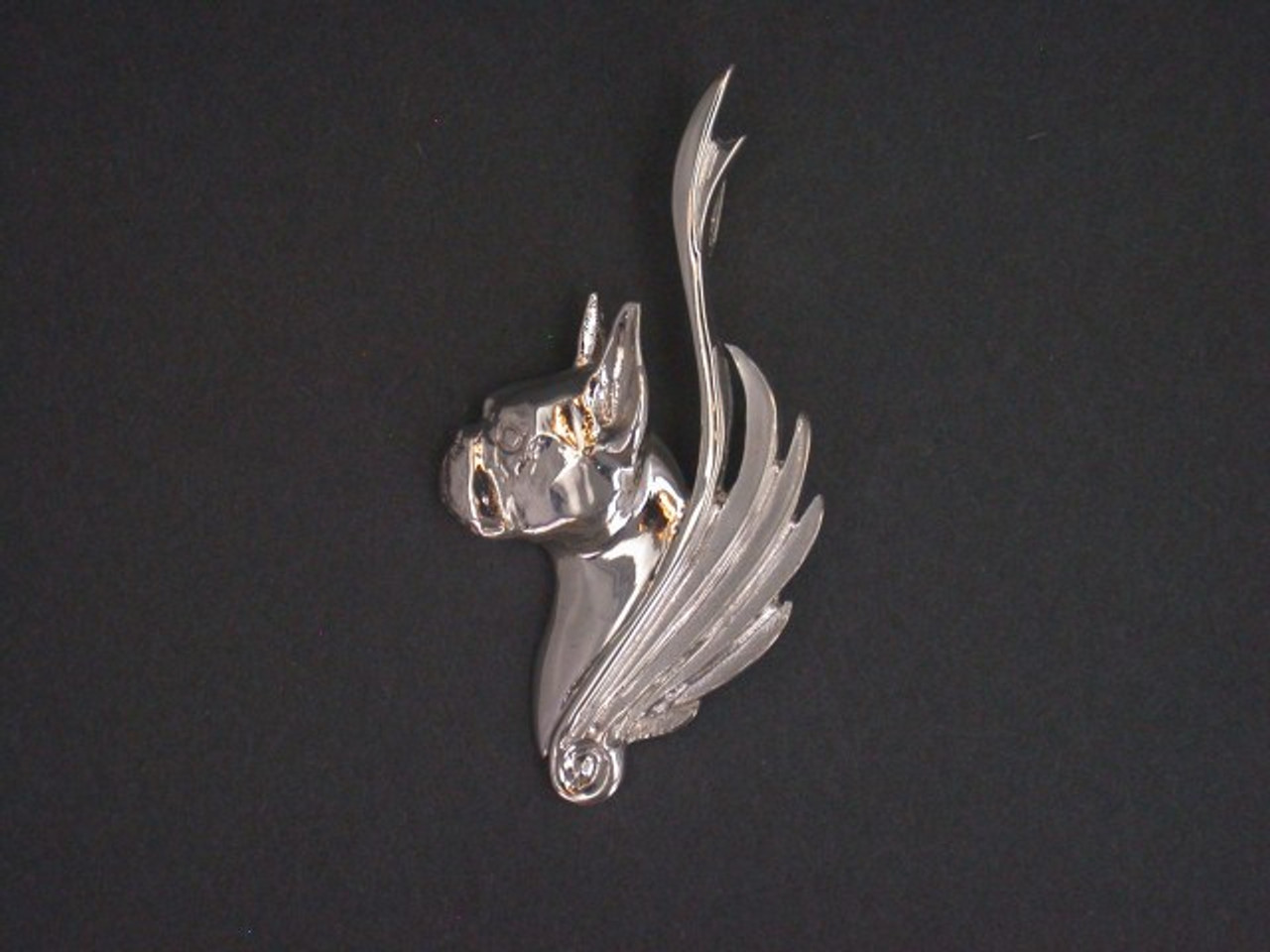 Frame Snake Feather Boston Head Silver Pendant