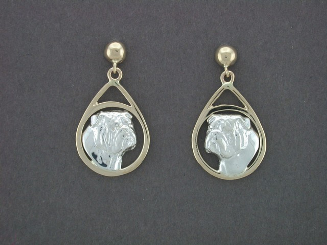 Earrings Frame Tear Drop Small With Bulldog