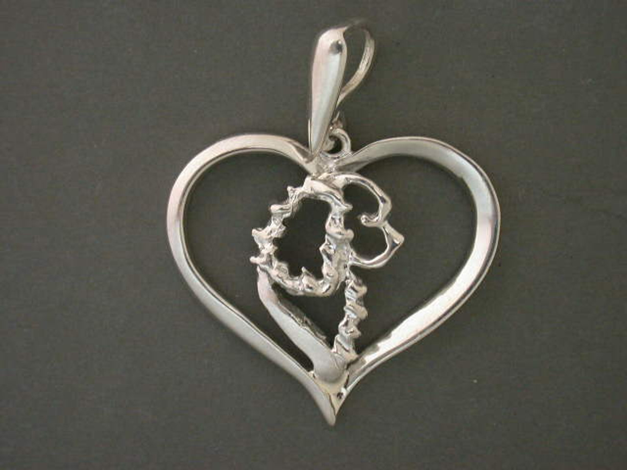 Frame Heart Thin W Cavalier Silver Pendant