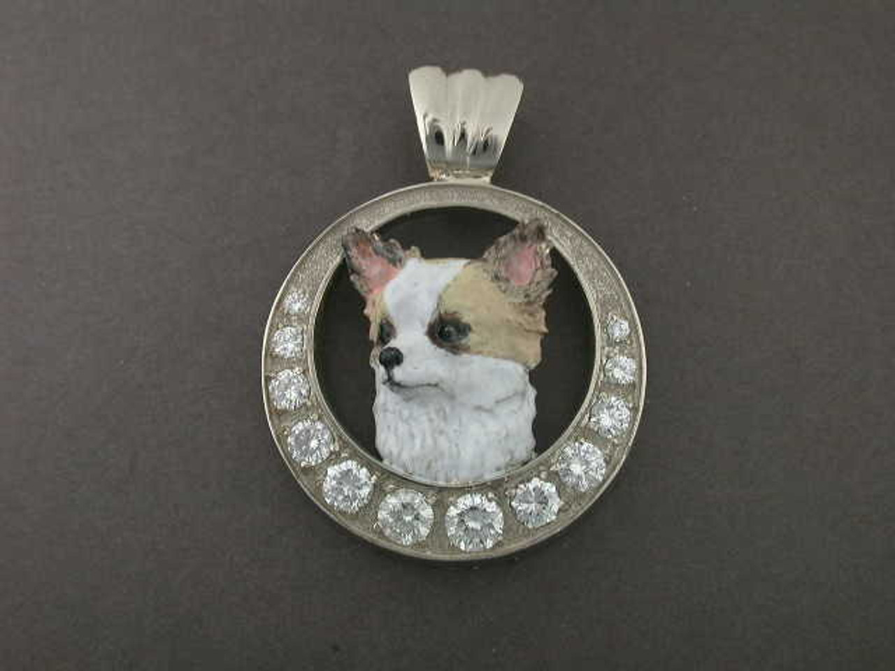 Chihuahua W Frame Cir 12 Holes Pendant