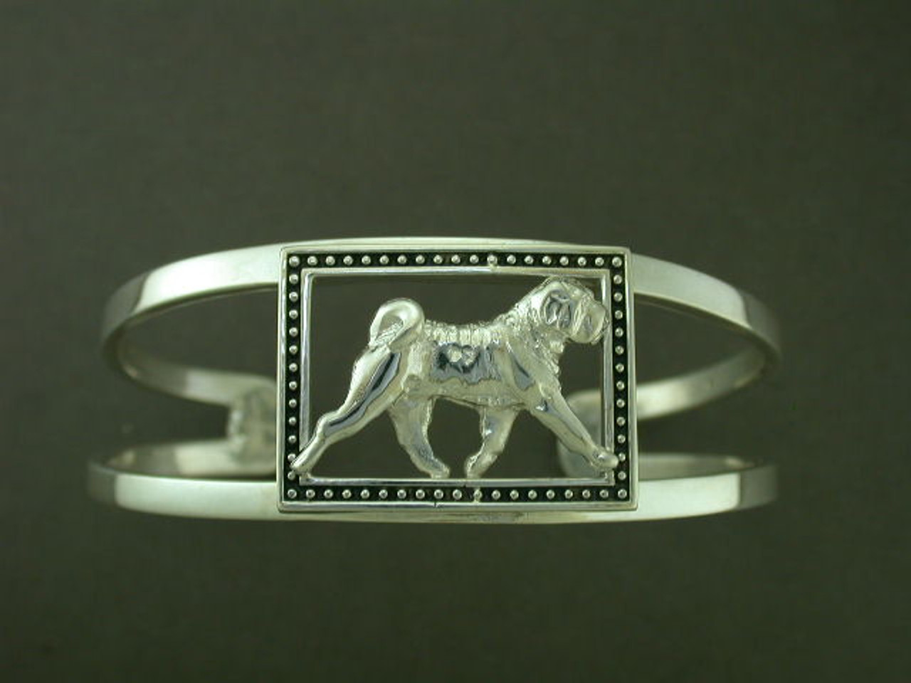 Bracelet Cuff Dbl Bar With Chinese Shar-Pei Silver