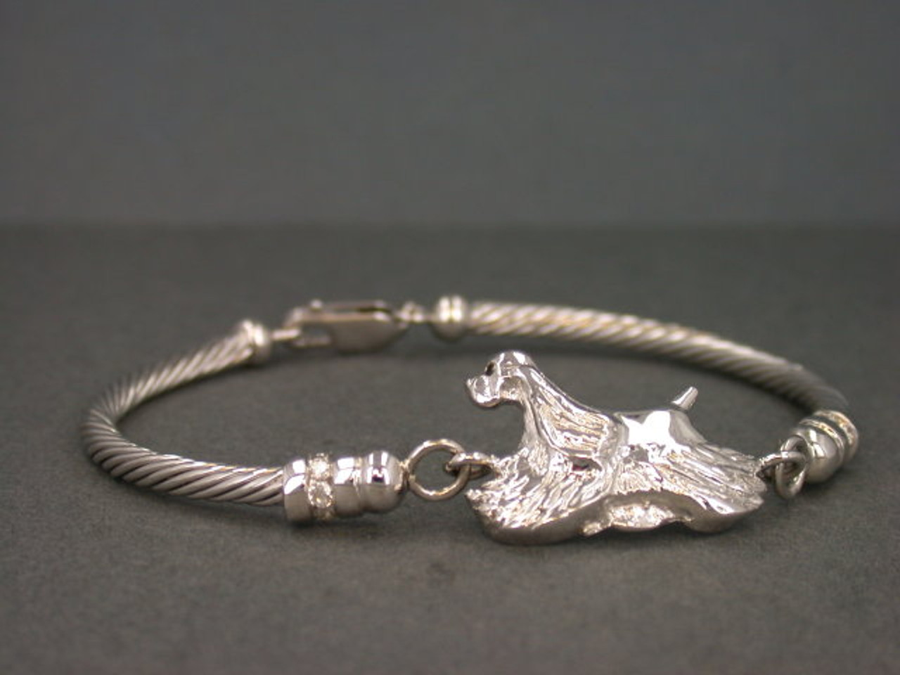 Bracelet Twisted White Gold W Cocker Spaniel And Diamond Pave