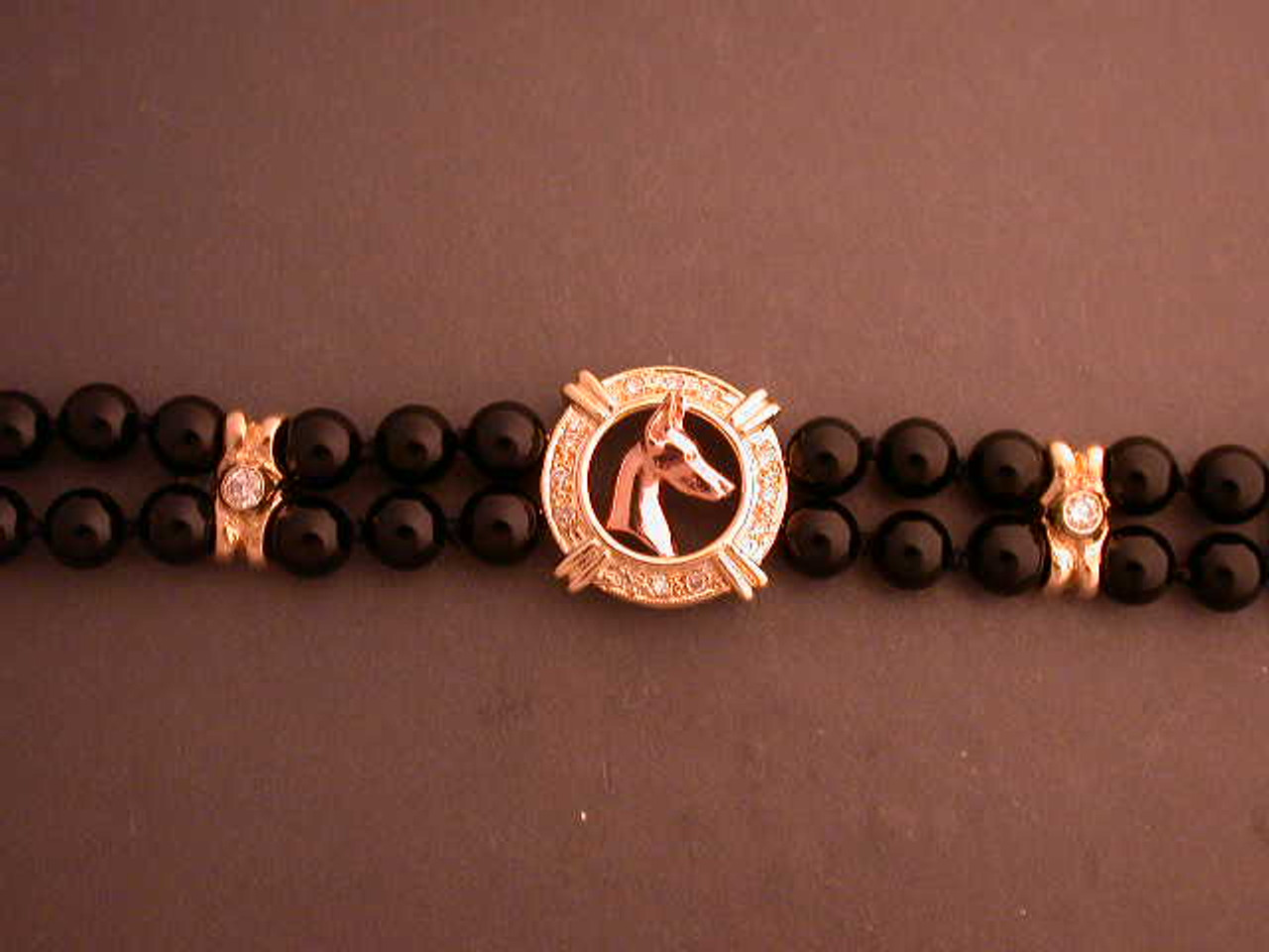 Bracelet Stone Black Onyx W Diamond & Doberman