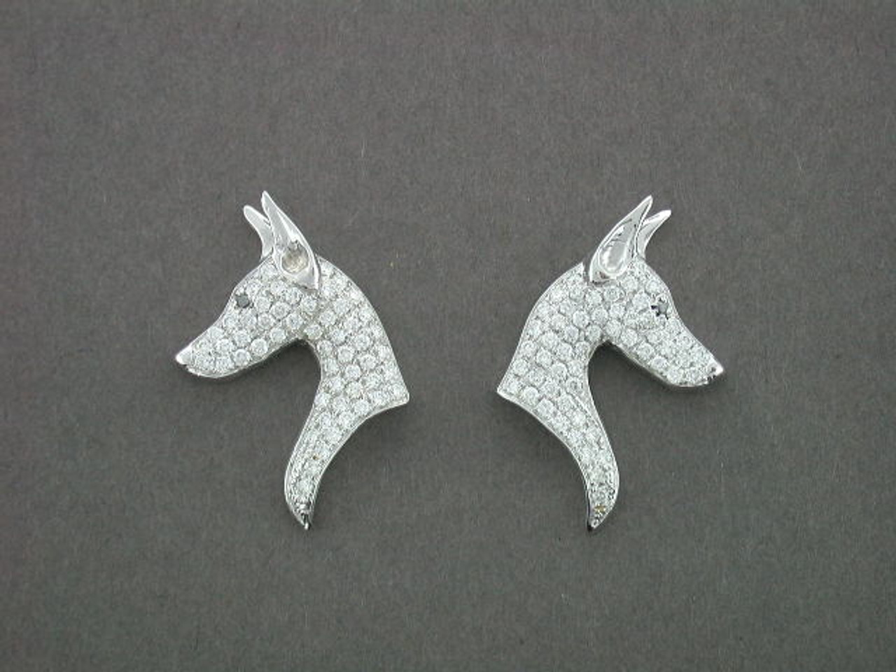 Doberman Earrings Heads With Diamond Pave