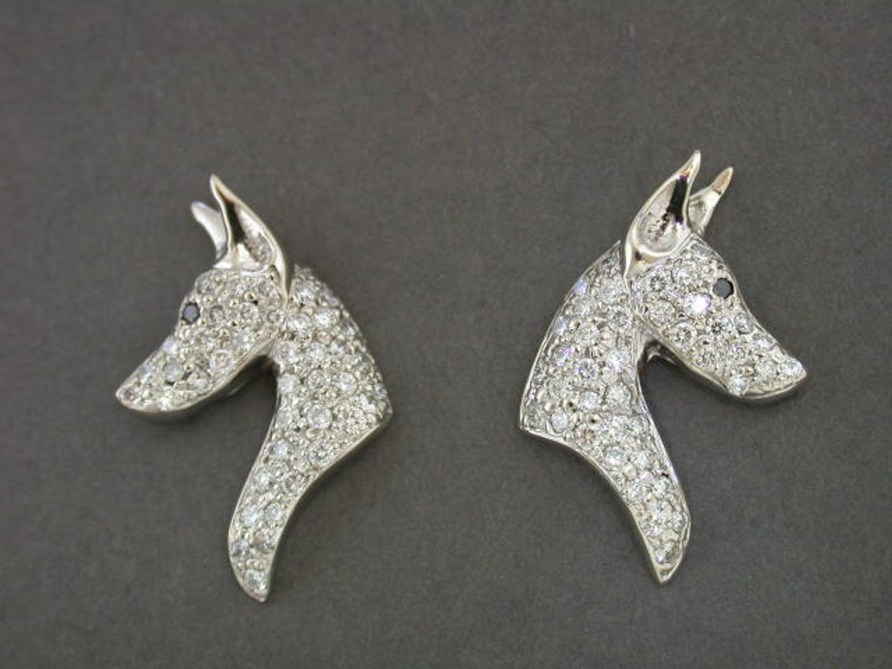 Doberman Earrings With Diamond Pave