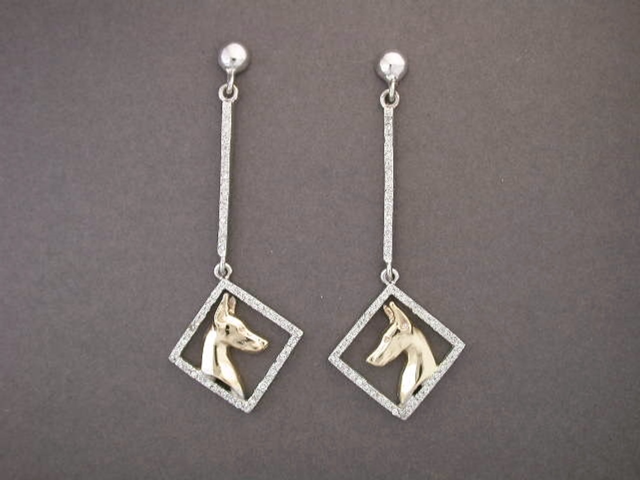 Earrings 1Mm Stone Square Post With Doberman
