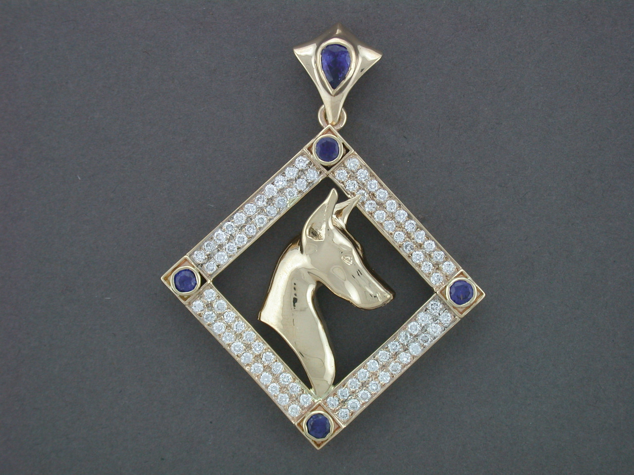 Frame Square Bezel Pave Setting With Doberman Pendant