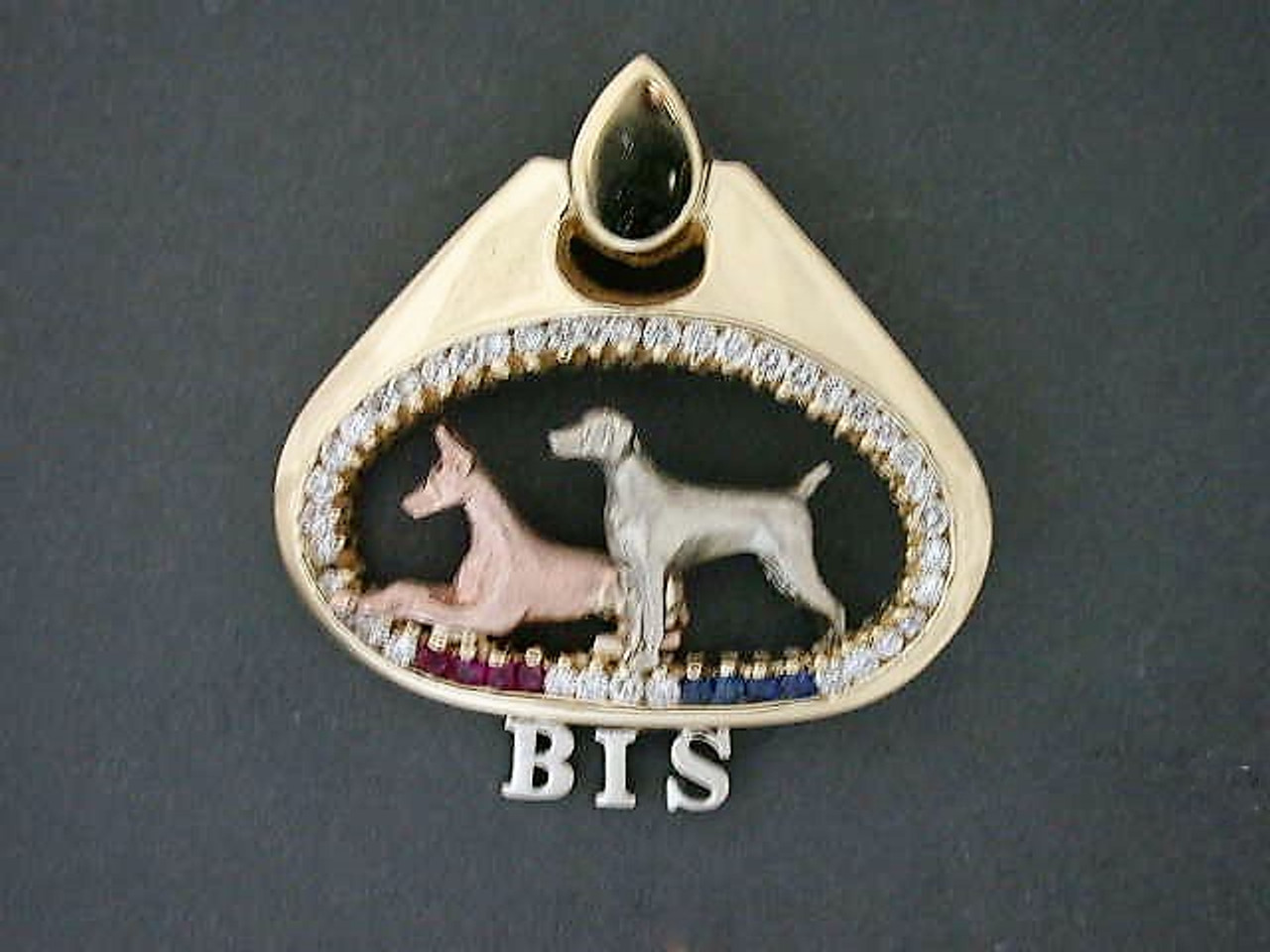 Frame Tear Drop Flat W Diamond And Doberman Pendant