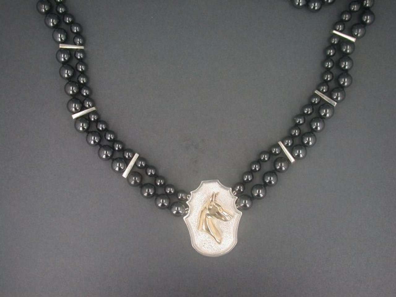 Necklace Hematite Beads W Doberman