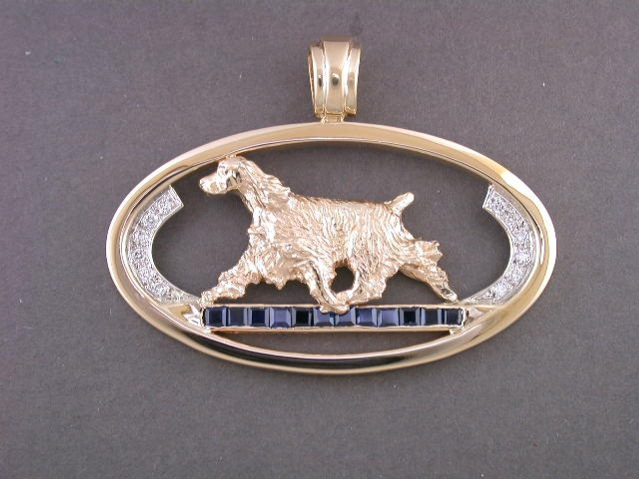 Frame Oval W Side Diamond & English Springer Pendant