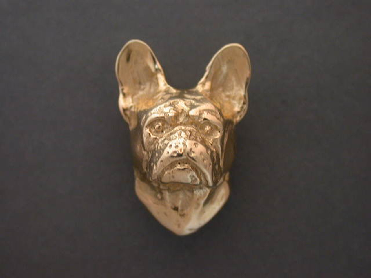 Front view French Bulldog pendant in 14k yellow gold