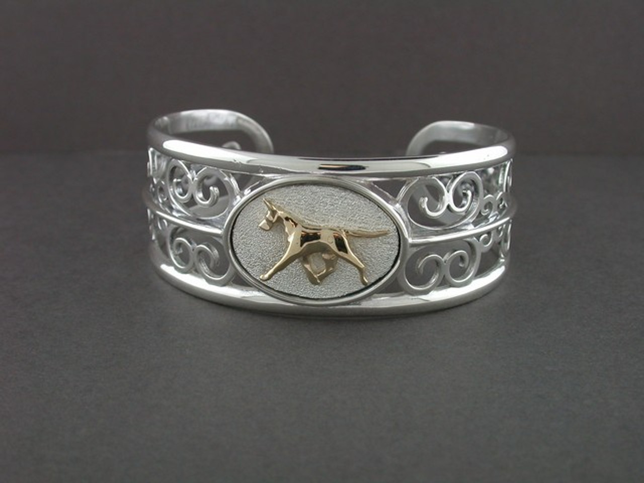 Bracelet Cuff Wide With Scrolls And Great Dane