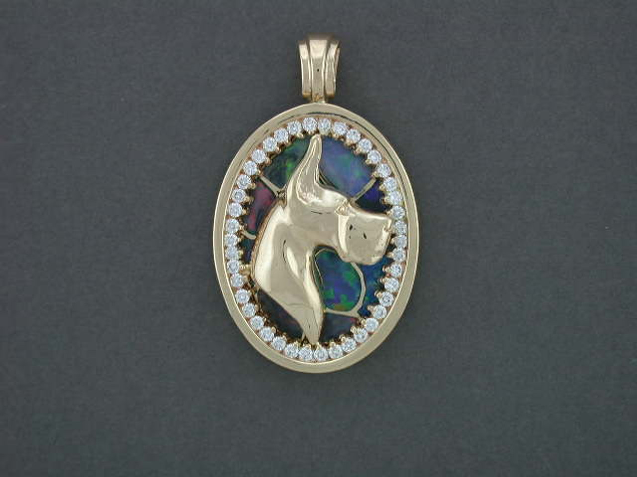 Frame Oval Inner Stone With Great Dane Pendant