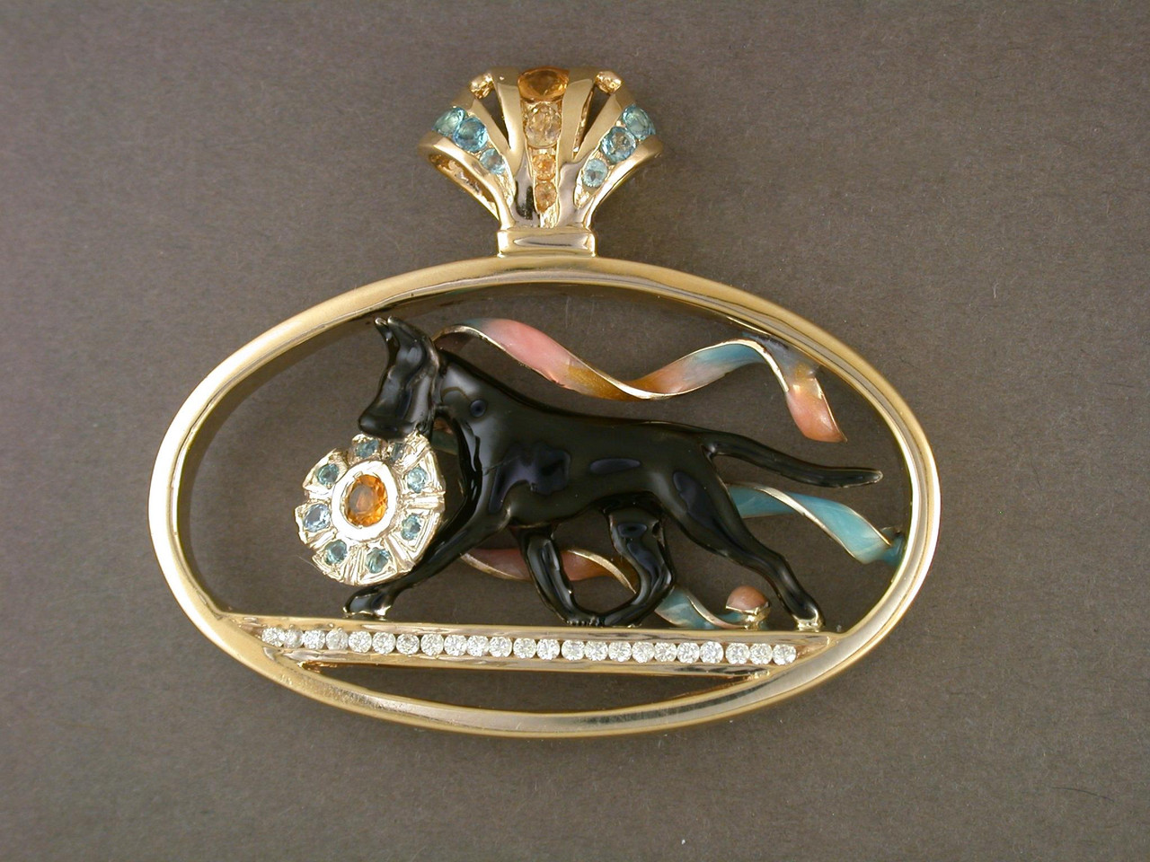 Frame Oval With Diamonds And Great Dane Custom Pendant