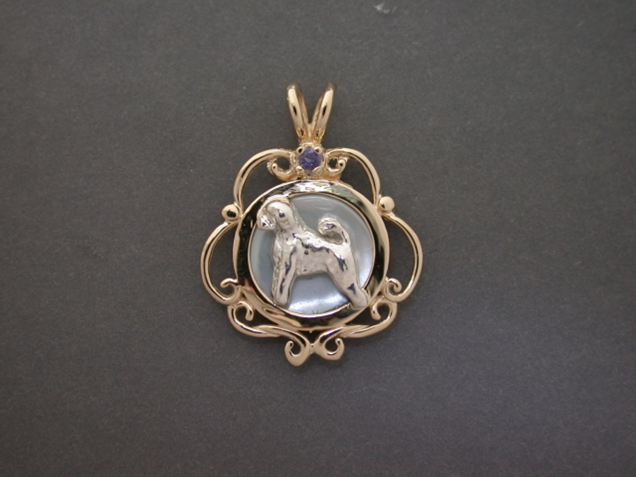 Frame Cir Scroll Sm Stell W Pearl Ortugueortuguese Water Dog Pendant