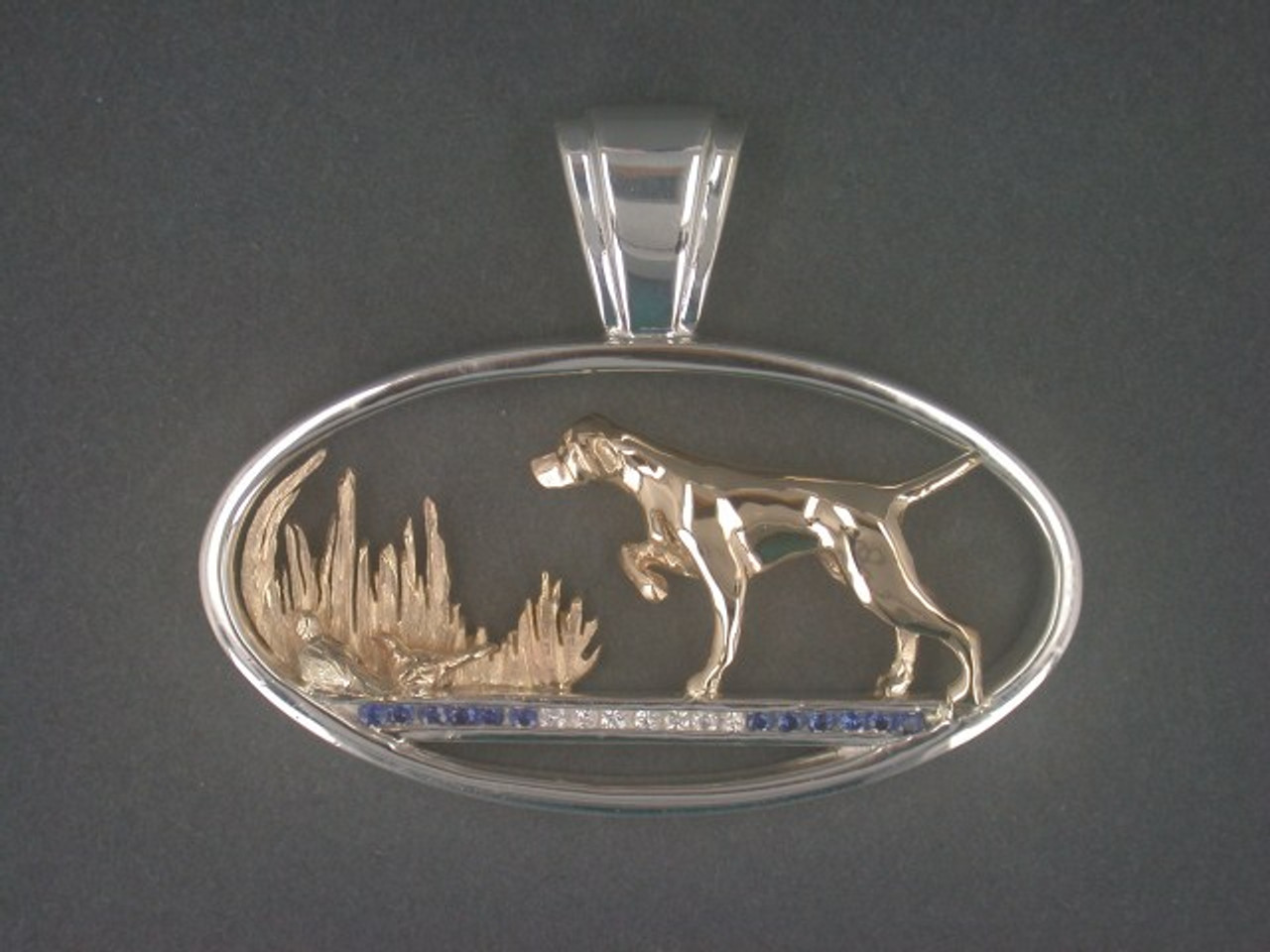 Frame W Vizsla Full Body Pointing In Hunting Scene Pendant