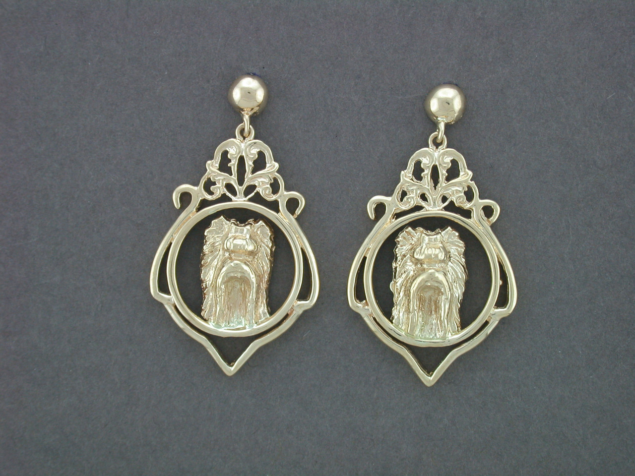 Earrings Antique Circle With Yorkshire Terrier