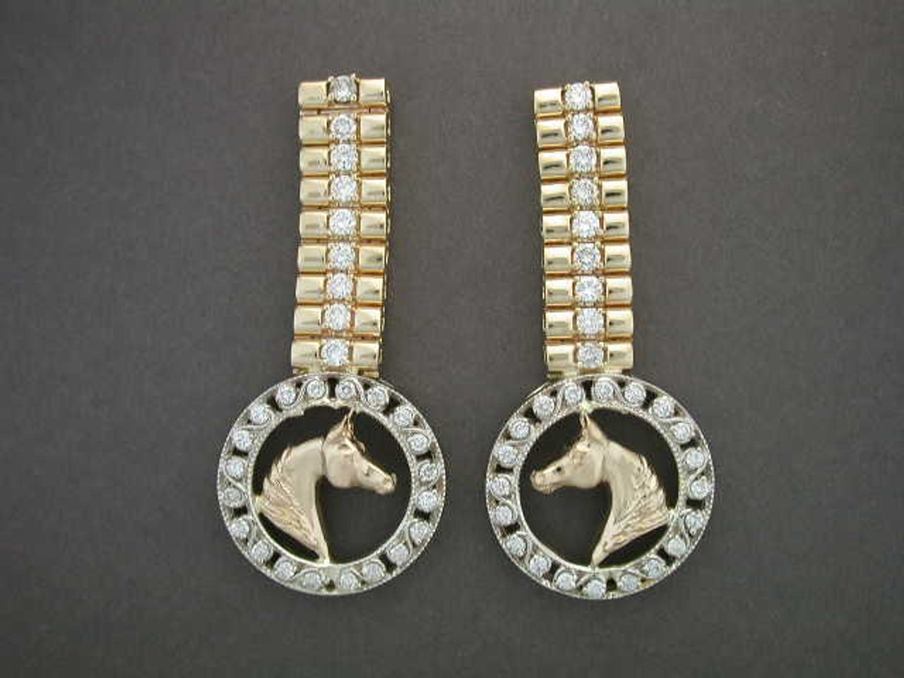 Earrings Round Cir Scrolls Rolo Link With Arabian Horse