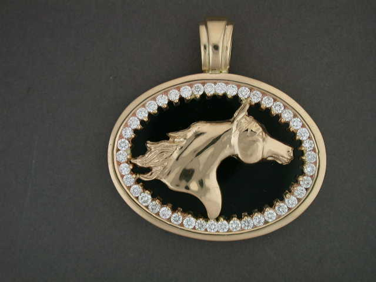 Frame Oval Inner Stone Flat Prong With Arabian Horse Pendant