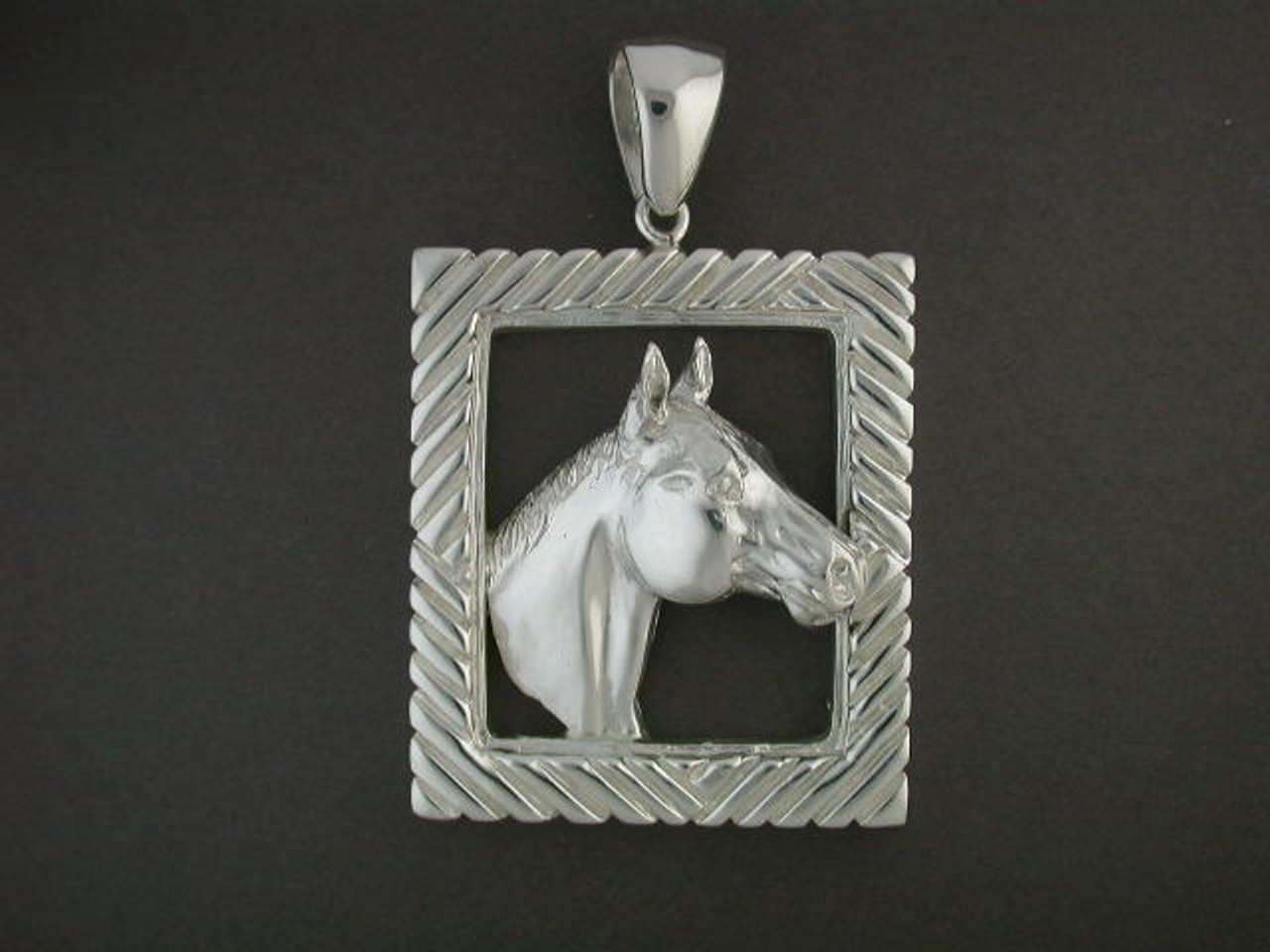 Frame Square With Lines And Quarter Horse Silver Pendant