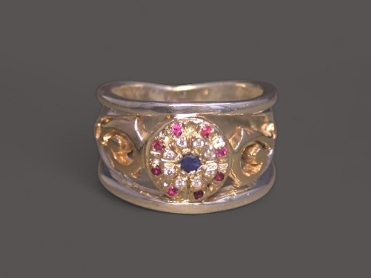 Ring Swirls Scrolls With Rosette 59 And Stones