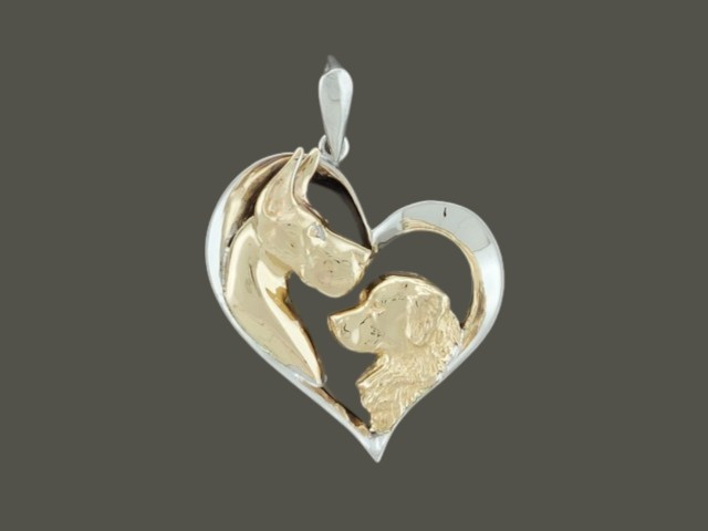 Frame Heart Lrg With Higher Lump With Golden Retreiver And Great Dane Pendant