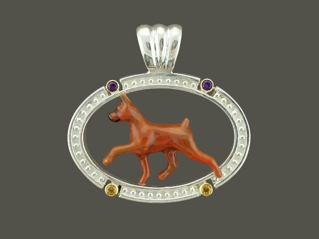 Frame Oval Beaded With Miniature Pinscher Pendant