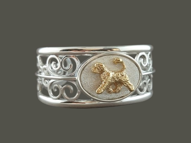 Bracelet Cuff Wide With Scrolls And Portuguese Water Dog