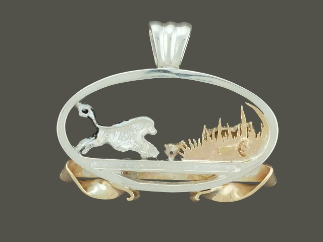 Frame Oval Stone Floor With Portugese Water Dog Running Pendant