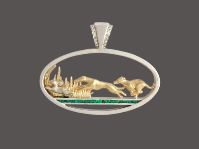 Frame Oval Stone With Whippet Pendant