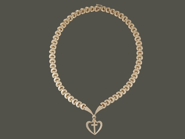 Necklace Antique Half Link Heart And Cross Pendant